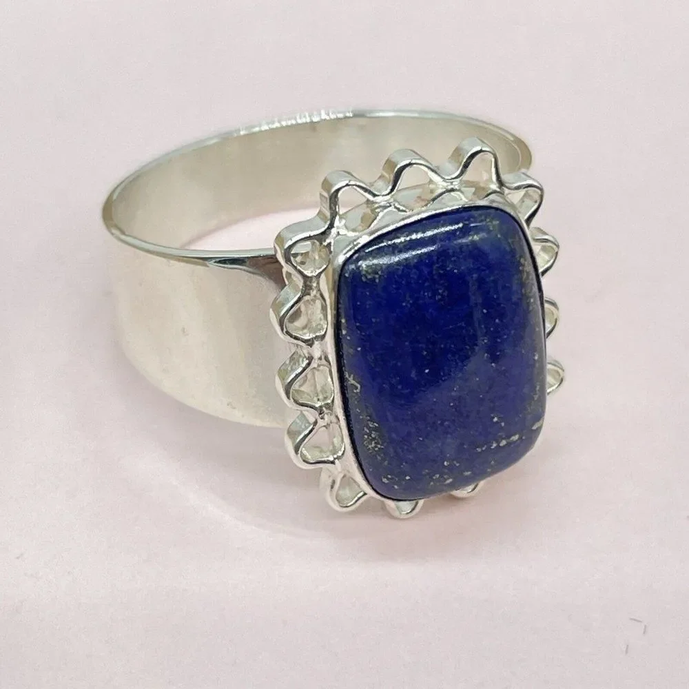 Jay King Sterling Silver Lapis Ring Cushion Cut Lattice Design Size 9.5 Signed - Picture 9 of 10